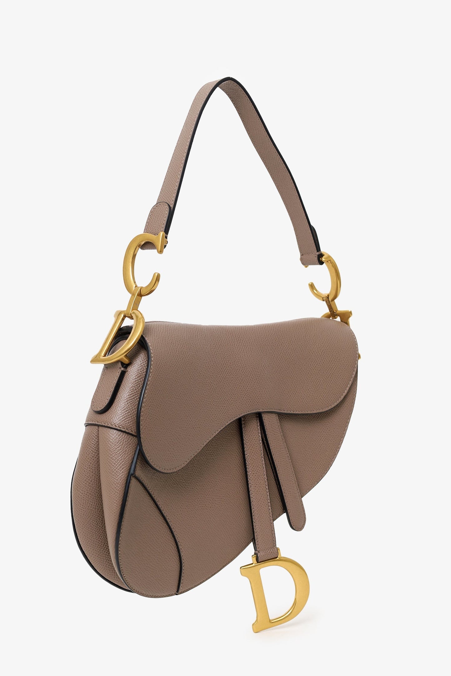 Christian Dior 2022 Warm Taupe Grained Calfskin Saddle Bag with Strap