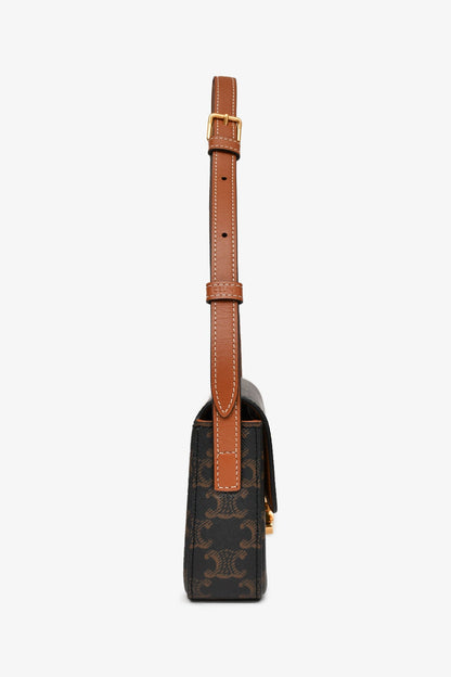 Celine Brown Triomphe Canvas & Calfskin 'Claude' Shoulder Bag