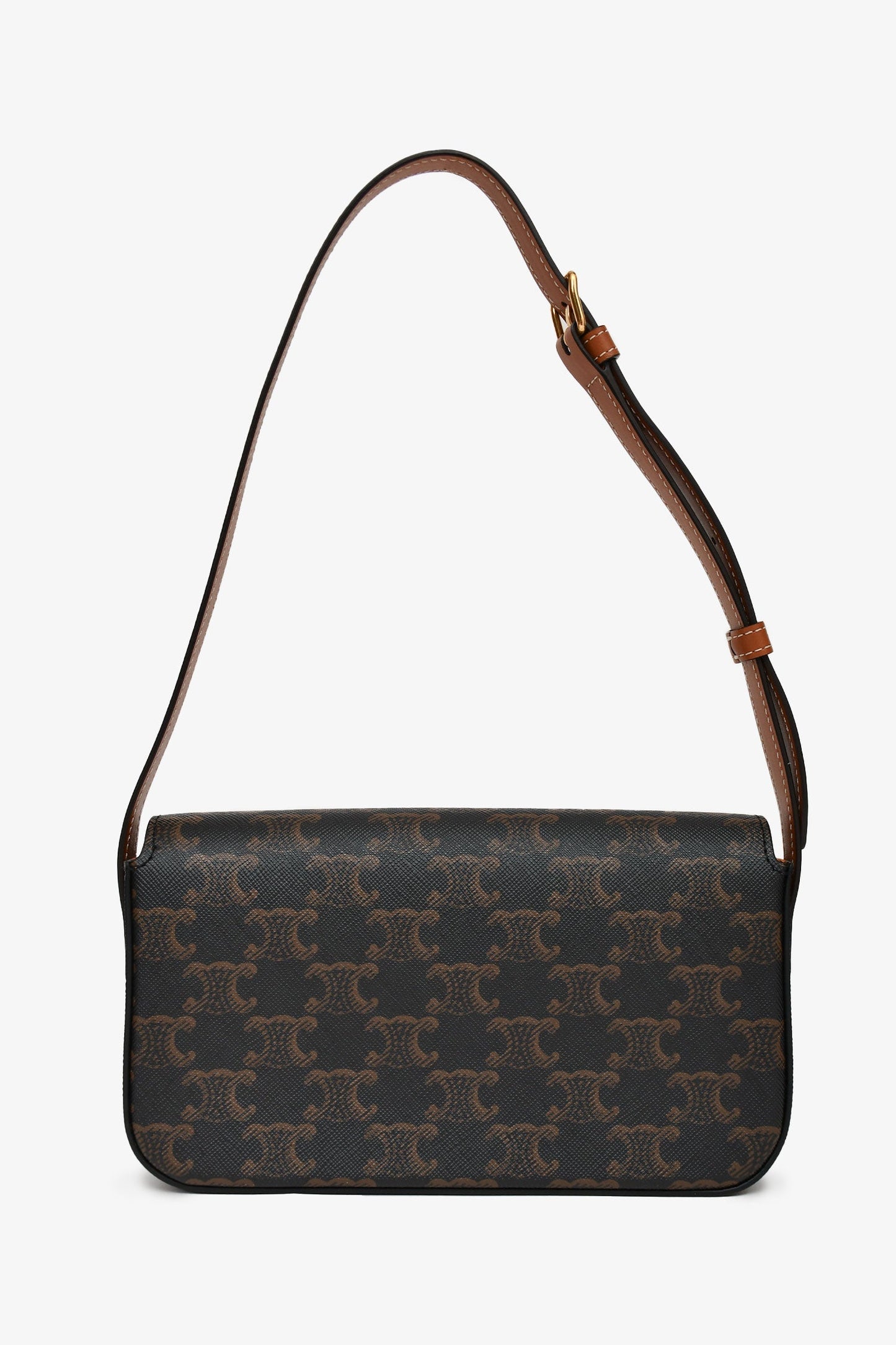 Celine Brown Triomphe Canvas & Calfskin 'Claude' Shoulder Bag