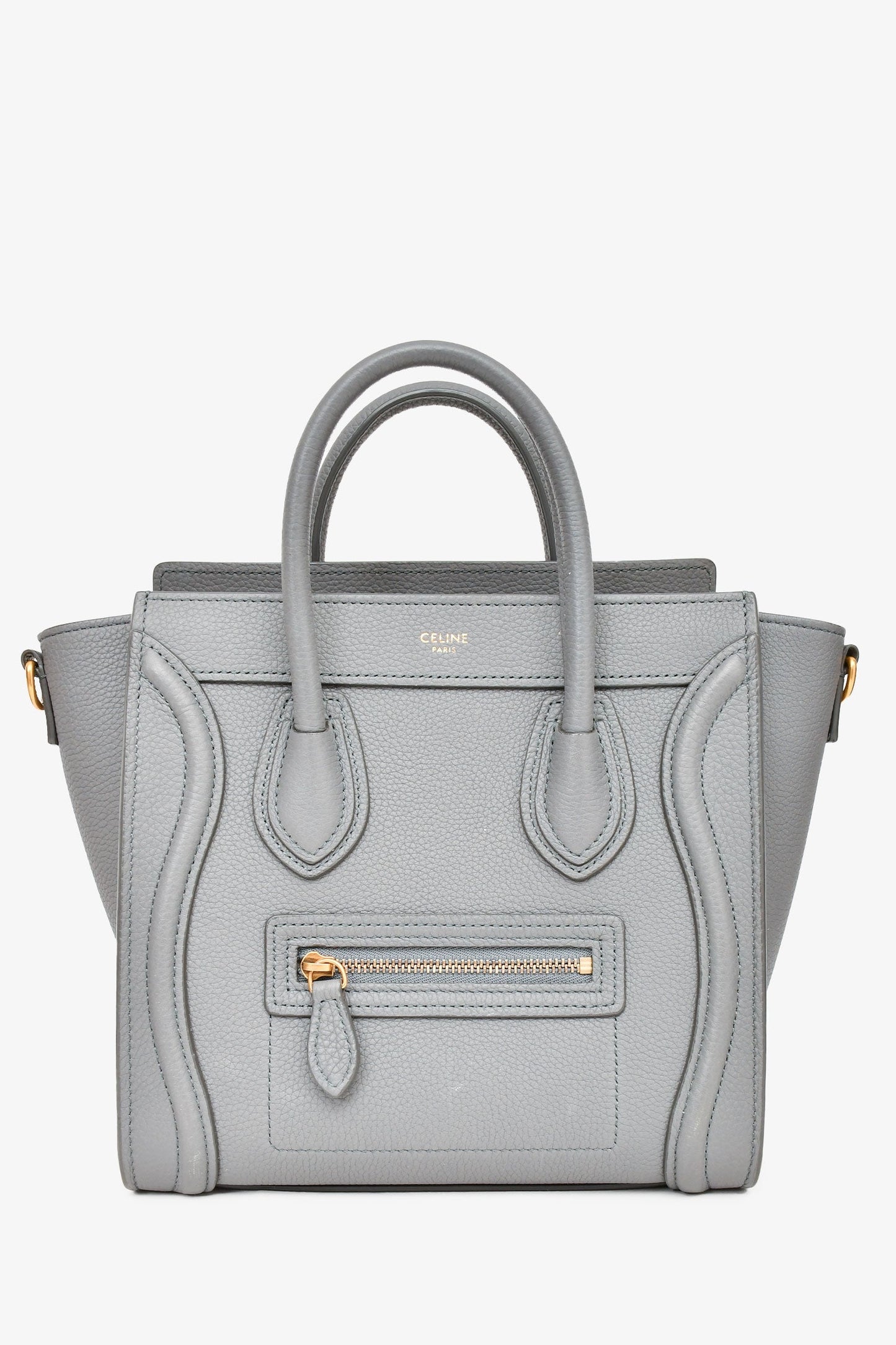 Celine 2021 Grey Leather Nano Luggage Top Handle with Strap