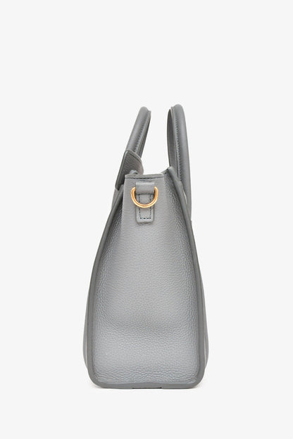 Celine 2021 Grey Leather Nano Luggage Top Handle with Strap