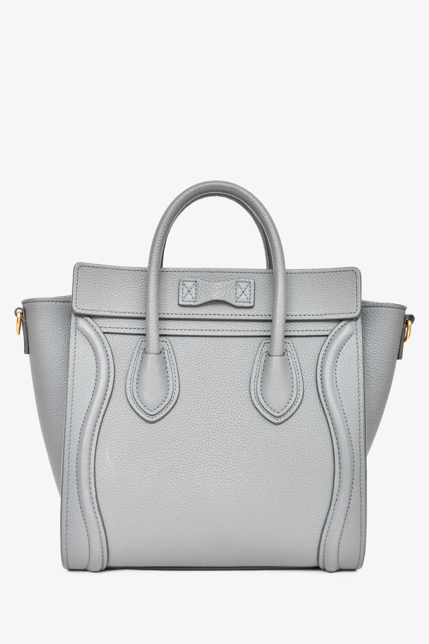 Celine 2021 Grey Leather Nano Luggage Top Handle with Strap