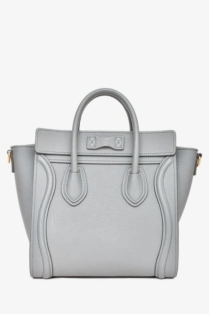 Celine 2021 Grey Leather Nano Luggage Top Handle with Strap