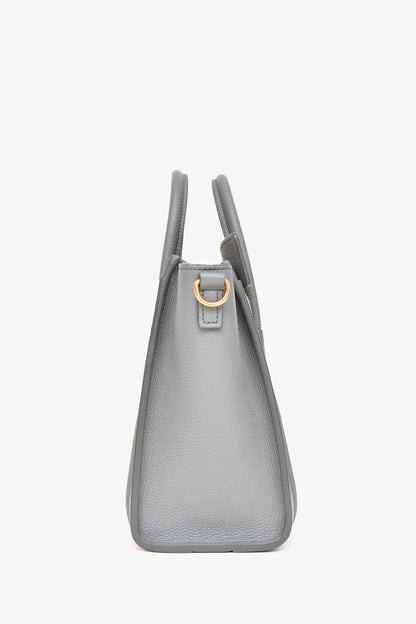 Celine 2021 Grey Leather Nano Luggage Top Handle with Strap