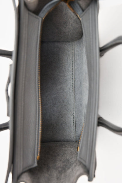 Celine 2021 Grey Leather Nano Luggage Top Handle with Strap