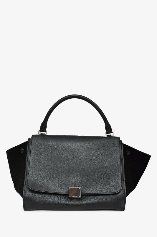 Celine Black Leather/Suede Trapeze Bag with Strap