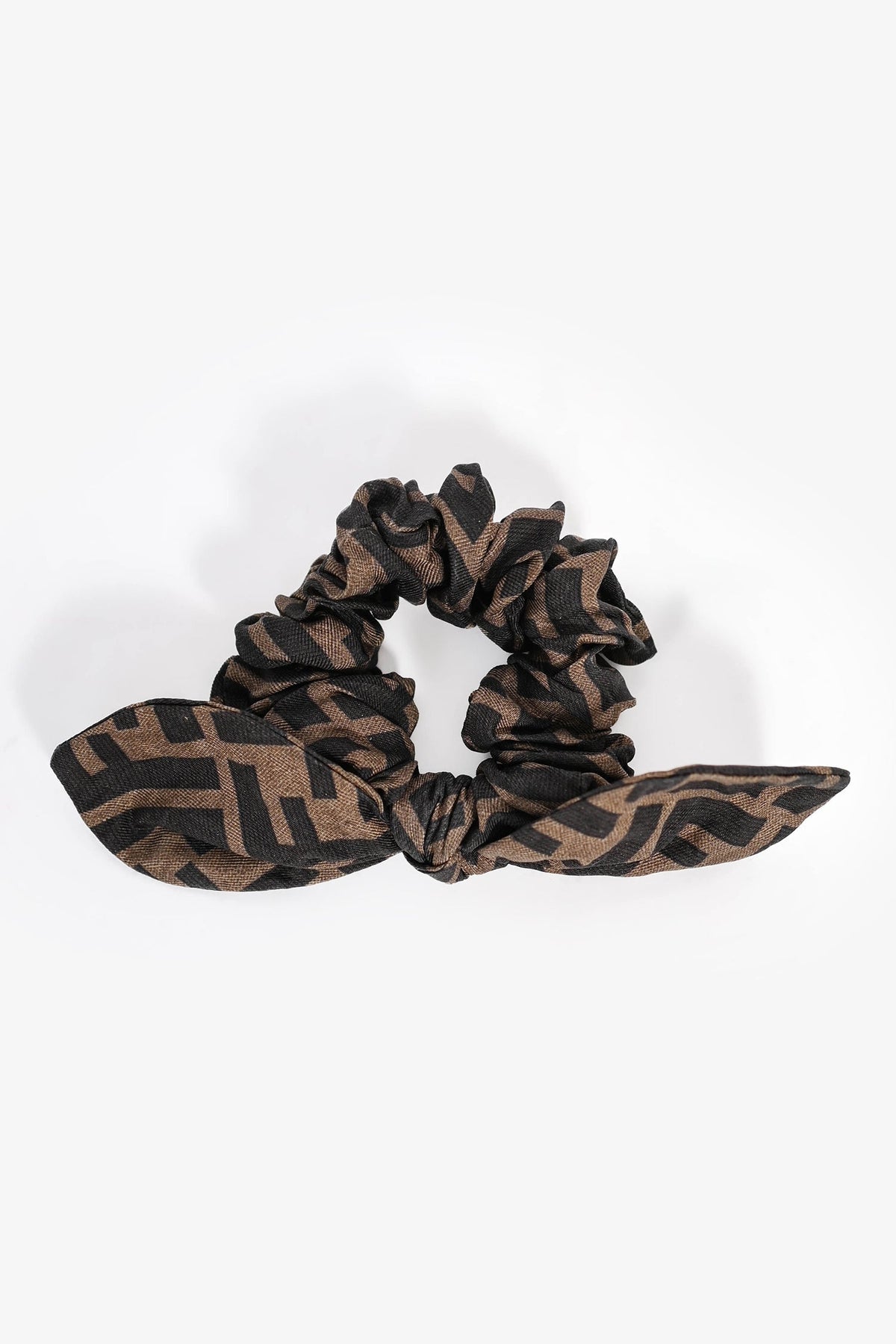 Fendi Brown Logo Bow Scrunchie Hair Tie