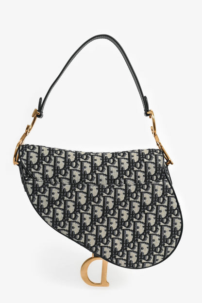Christian Dior 2018 Blue Oblique Jacquard Saddle Bag