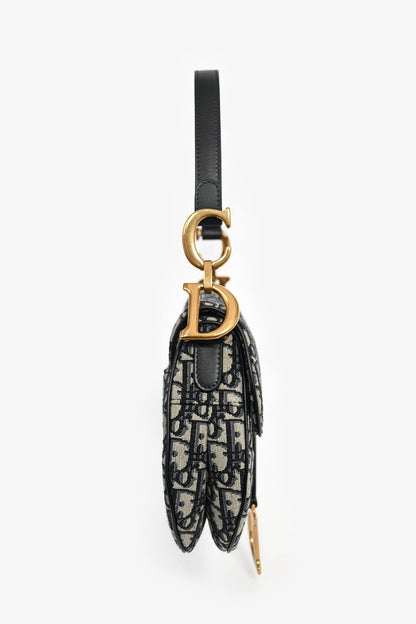 Christian Dior 2018 Blue Oblique Jacquard Saddle Bag
