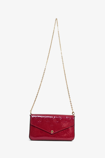 Louis Vuitton 2015 Burgundy Monogram Vernis 'Felecie' Pochette on Chain with Inserts