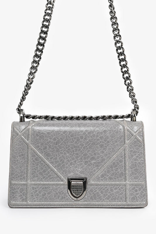 Christian Dior Grey Diorama Small Chain Shoulder Bag