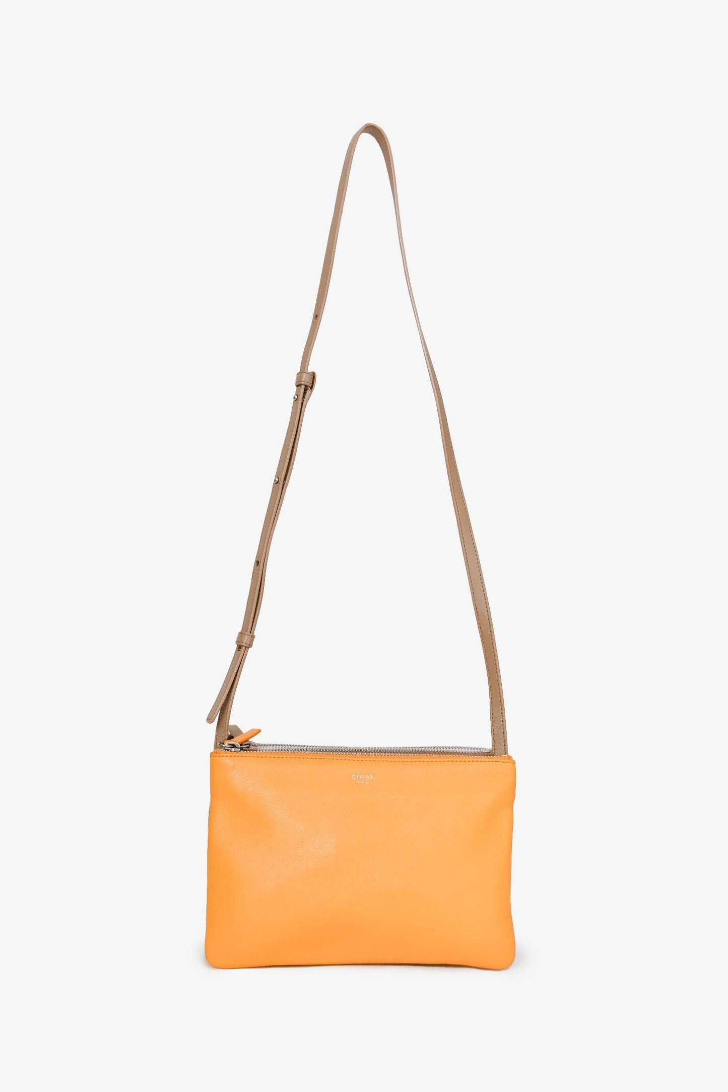 Celine Yellow/Taupe Leather Small Trio Crossbody Bag (As Is)