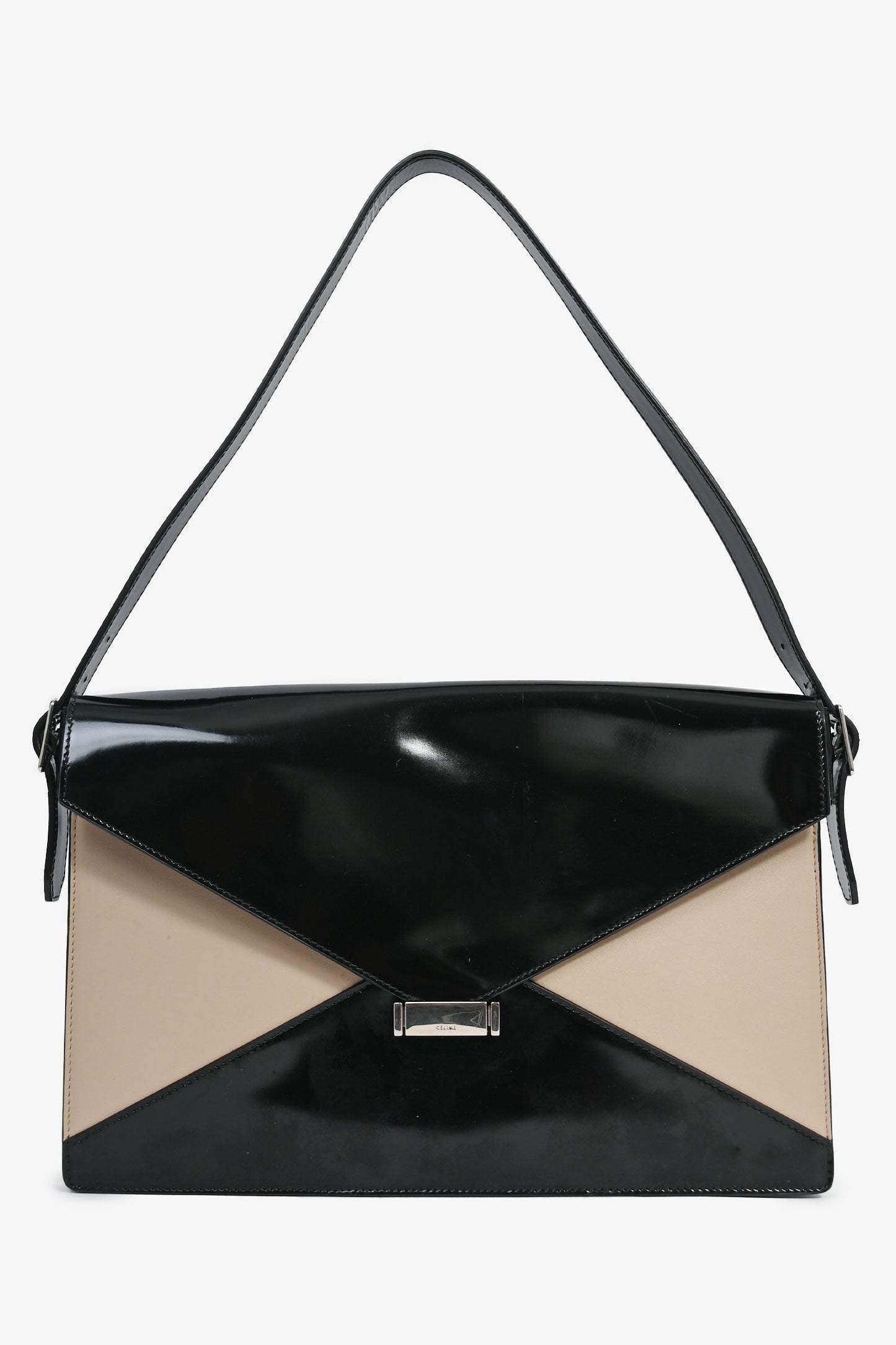 Celine Black/Brown Patent Leather Diamond Shoulder Bag