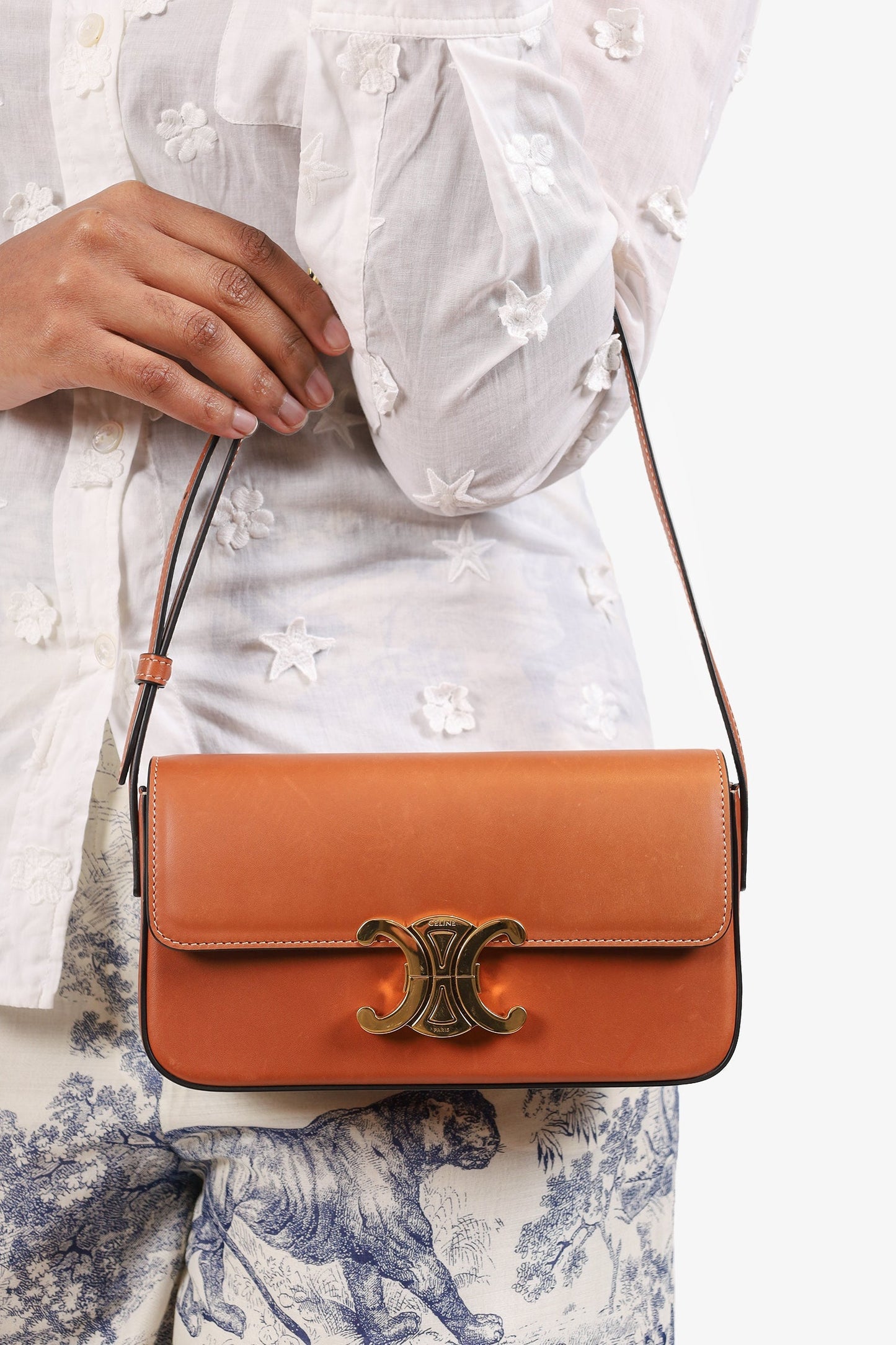 Celine Brown Shiny Calfskin Triomphe Shoulder Bag