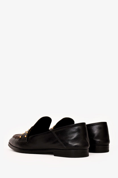 Louis Vuitton Black/Brown Calfskin Monogram Studded Loafers Size 36