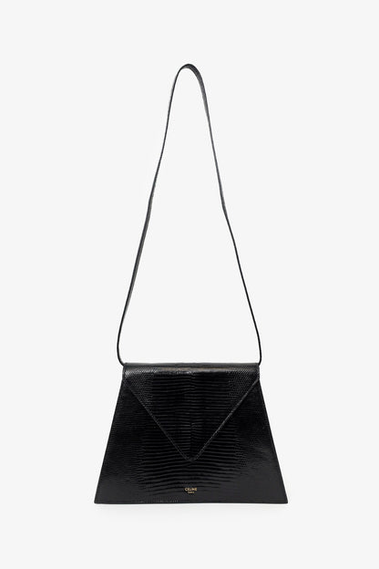 Celine Black Lizard Embossed Triangle Pochette