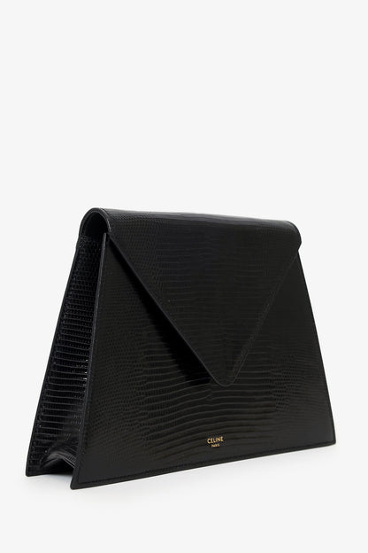 Celine Black Lizard Embossed Triangle Pochette