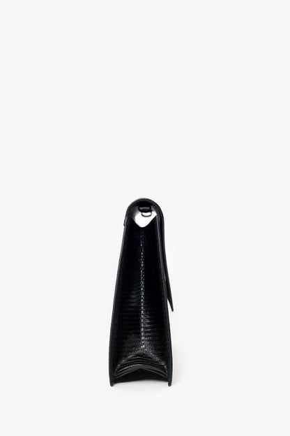 Celine Black Lizard Embossed Triangle Pochette