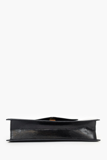 Celine Black Lizard Embossed Triangle Pochette