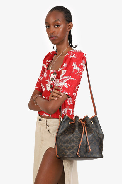 Celine Brown Triomphe Canvas Drawstring Bucket Bag