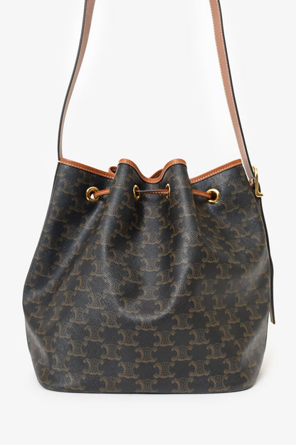 Celine Brown Triomphe Canvas Drawstring Bucket Bag