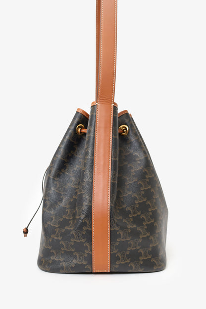 Celine Brown Triomphe Canvas Drawstring Bucket Bag