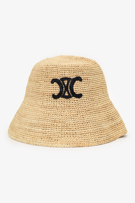 Celine Neutral Logo Crest Raffia Bucket Hat Size S