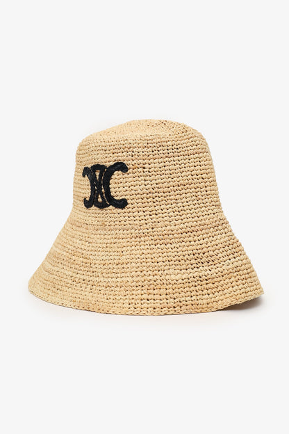 Celine Neutral Logo Crest Raffia Bucket Hat Size S