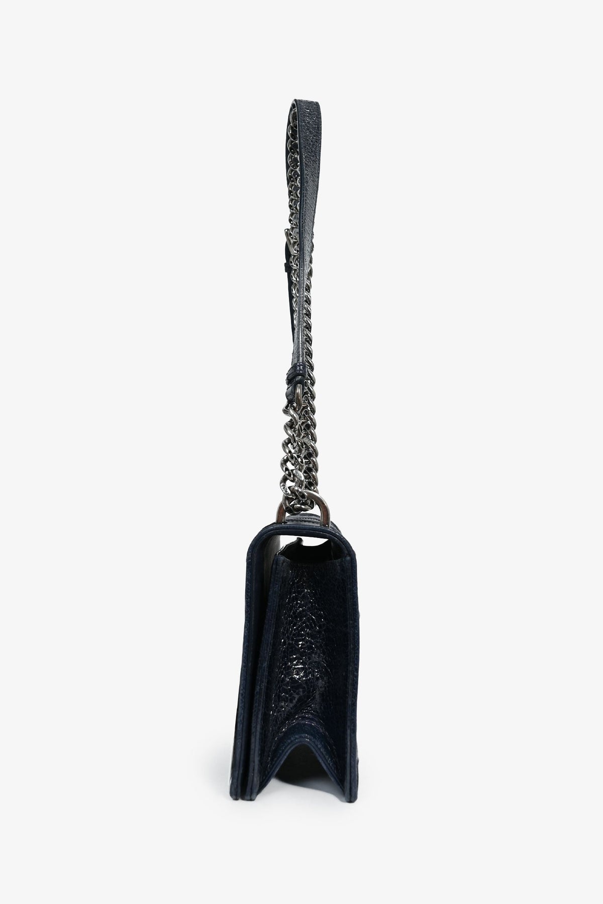 Christian Dior Navy Crackled Patent Diorama Shoulder Bag