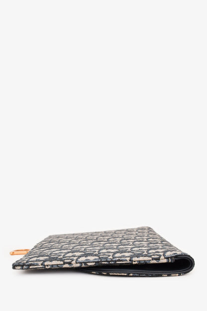 Christian Dior Navy Oblique Jacquard Saddle Clutch