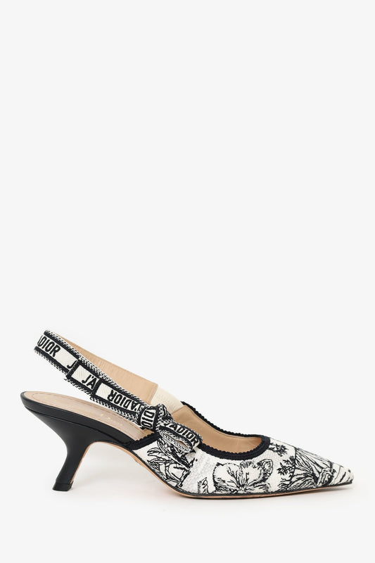 Christian Dior Black/White Fabric J'Adior Slingback Heels Size 36.5