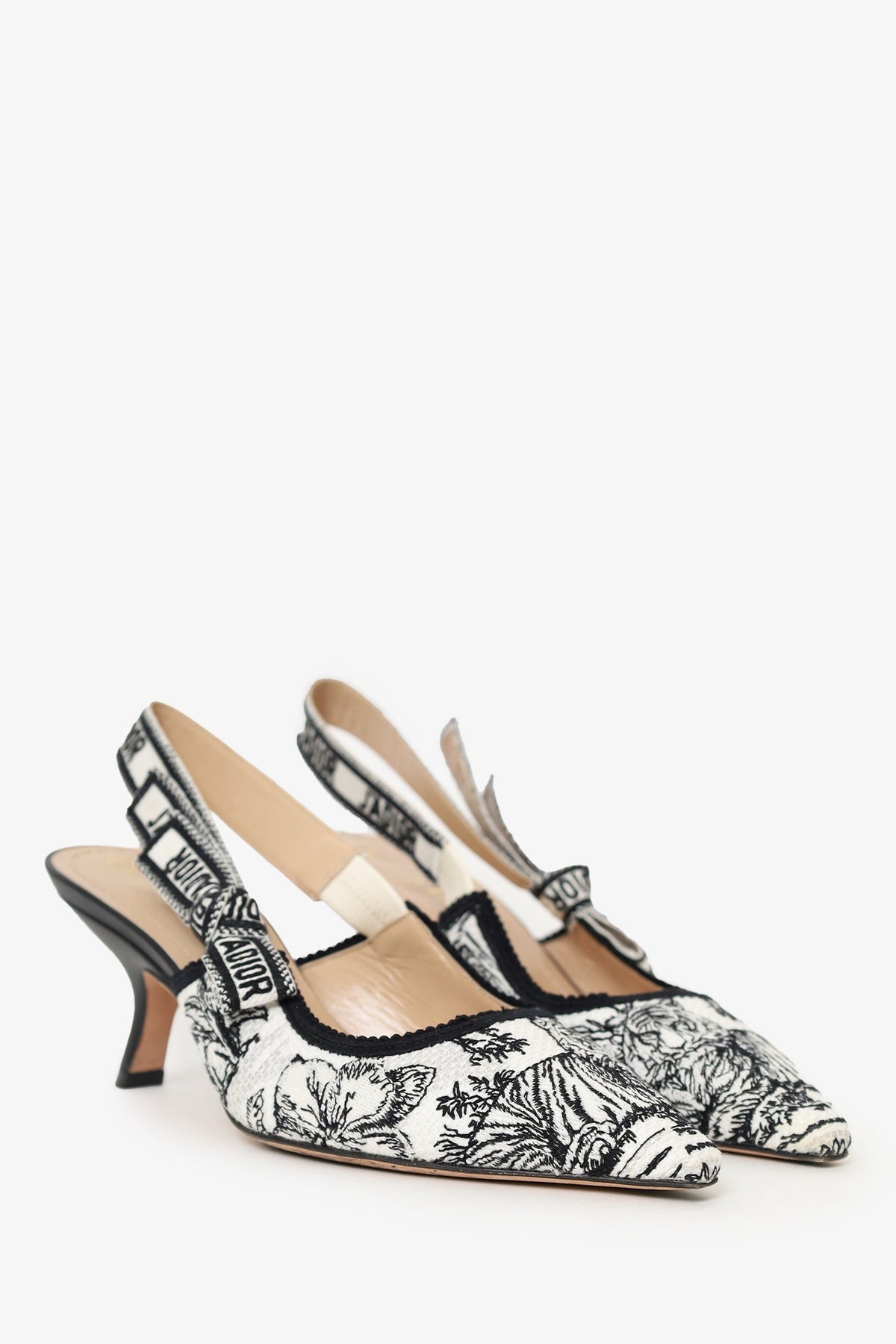 Christian Dior Black/White Fabric J'Adior Slingback Heels Size 36.5