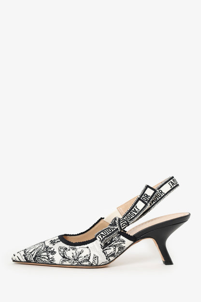 Christian Dior Black/White Fabric J'Adior Slingback Heels Size 36.5