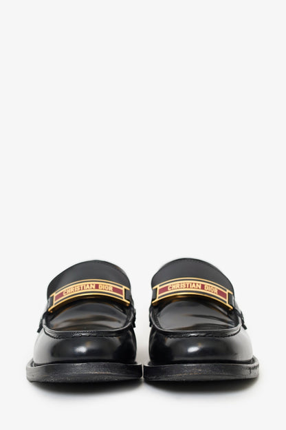Christian Dior Black Leather Logo Plaque Loafers Size 37