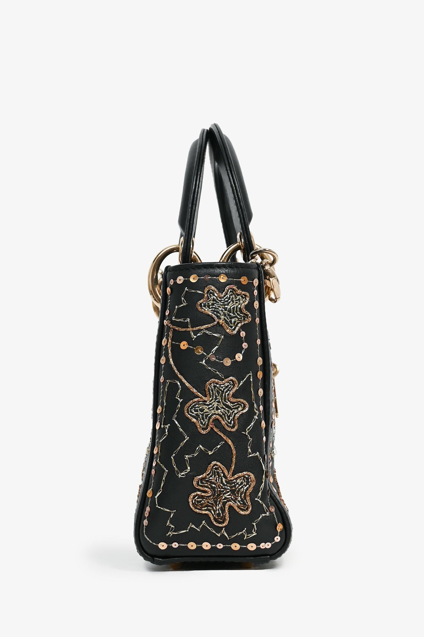 Christian Dior Black Leather Gold 'Clovers' Embroidered Mini DOR