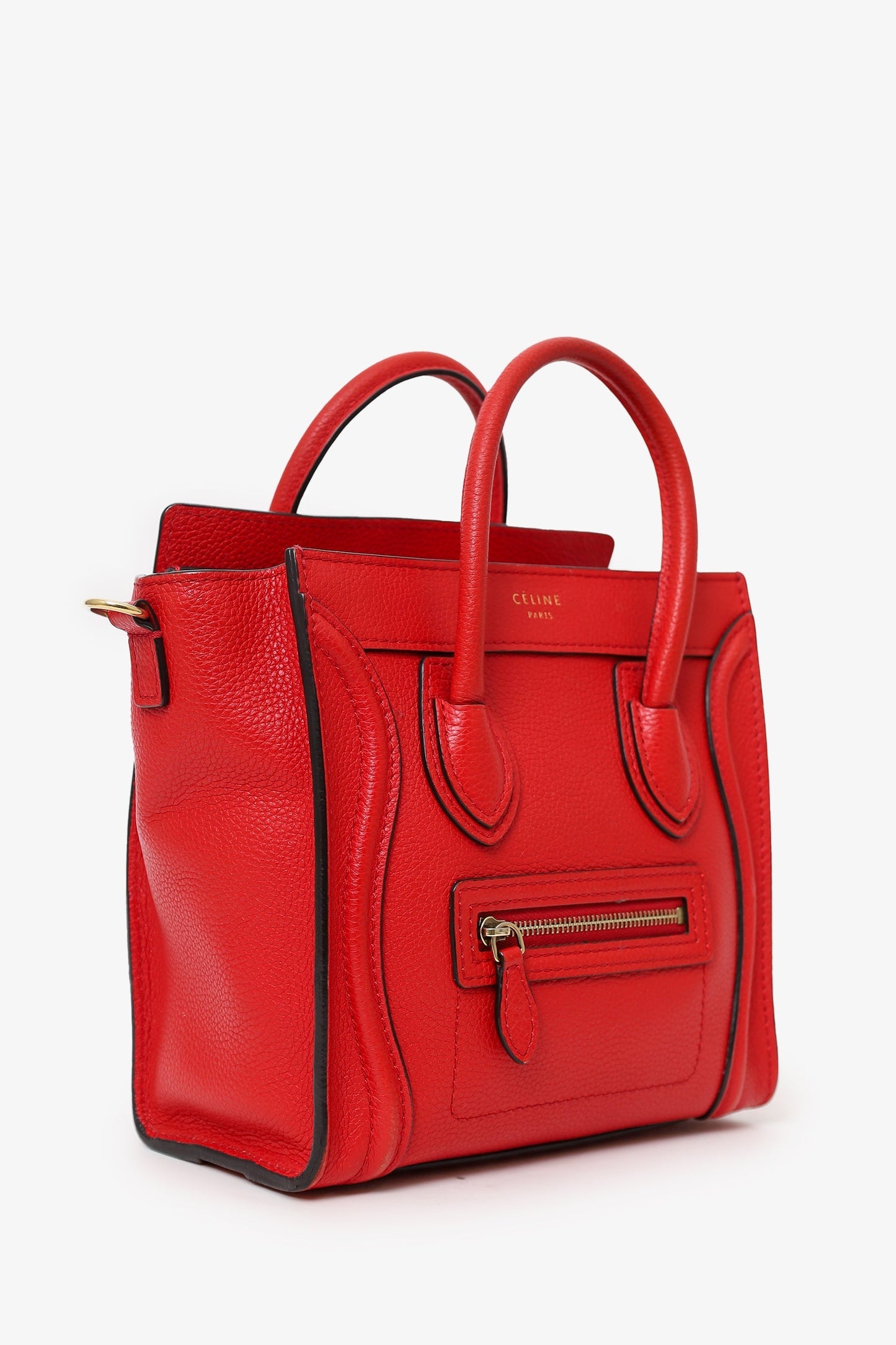 Celine Red Leather Nano Luggage with Strap