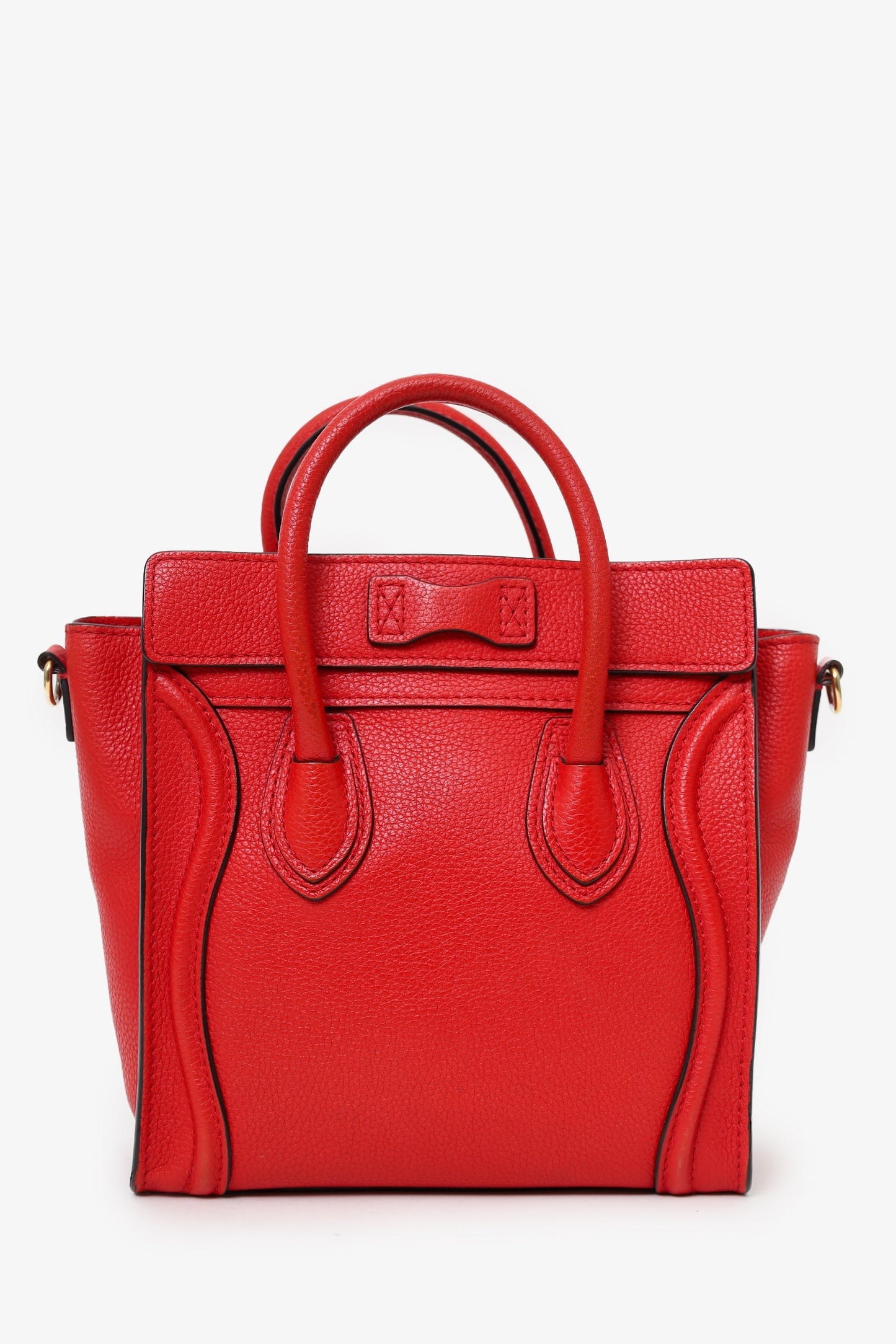 Celine Red Leather Nano Luggage with Strap