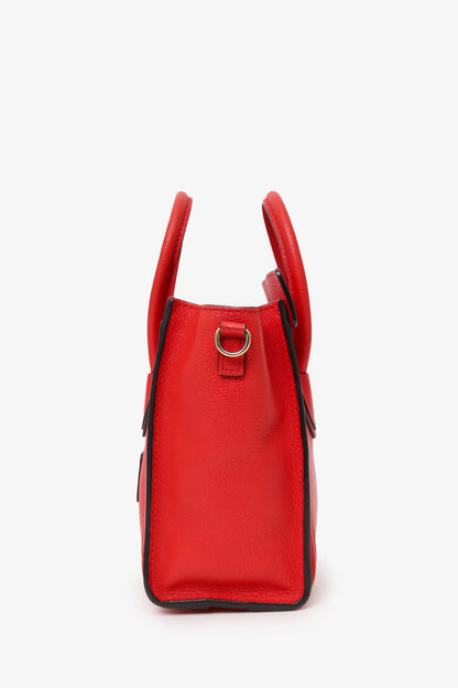 Celine Red Leather Nano Luggage with Strap