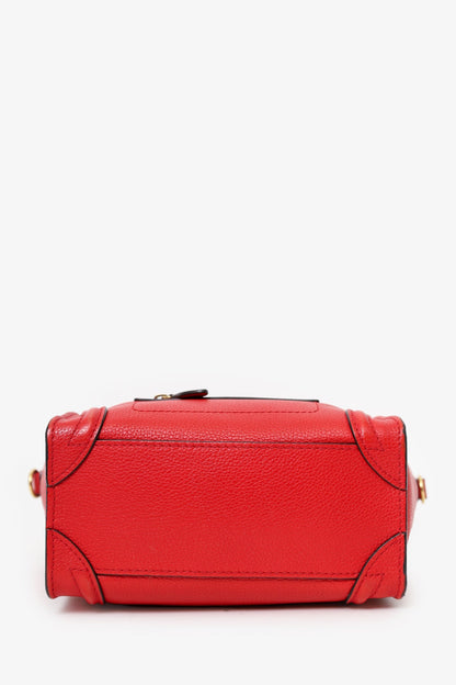 Celine Red Leather Nano Luggage with Strap