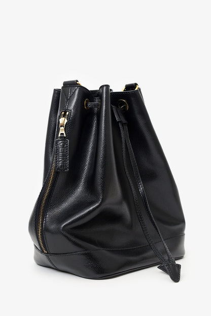 Celine Black Leather Plain Drawstring Bucket Bag