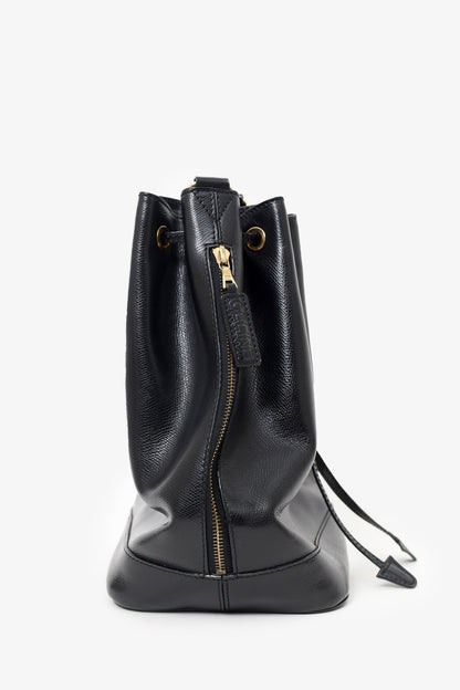 Celine Black Leather Plain Drawstring Bucket Bag