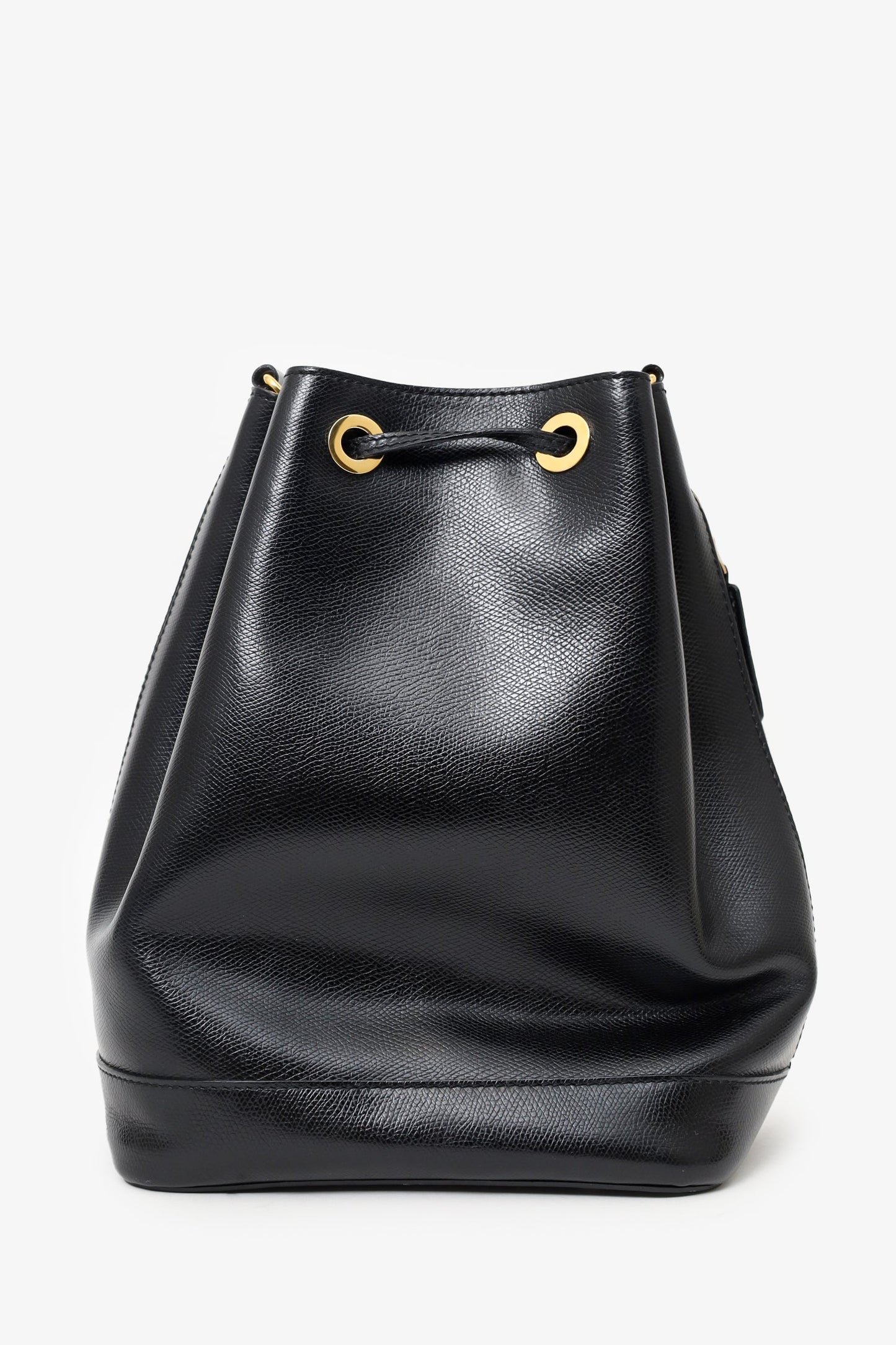 Celine Black Leather Plain Drawstring Bucket Bag
