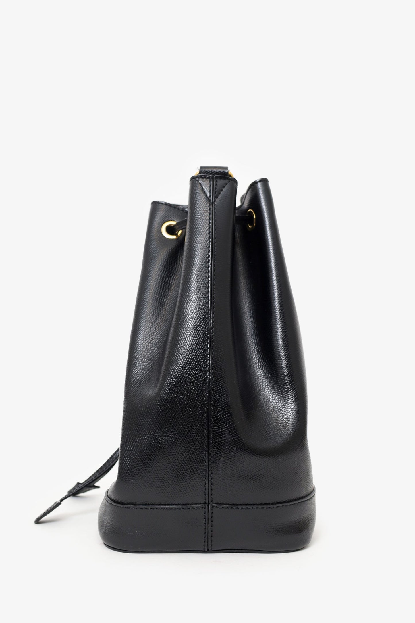 Celine Black Leather Plain Drawstring Bucket Bag