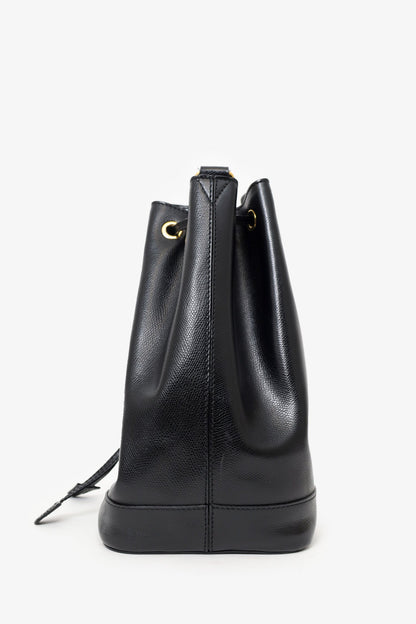 Celine Black Leather Plain Drawstring Bucket Bag