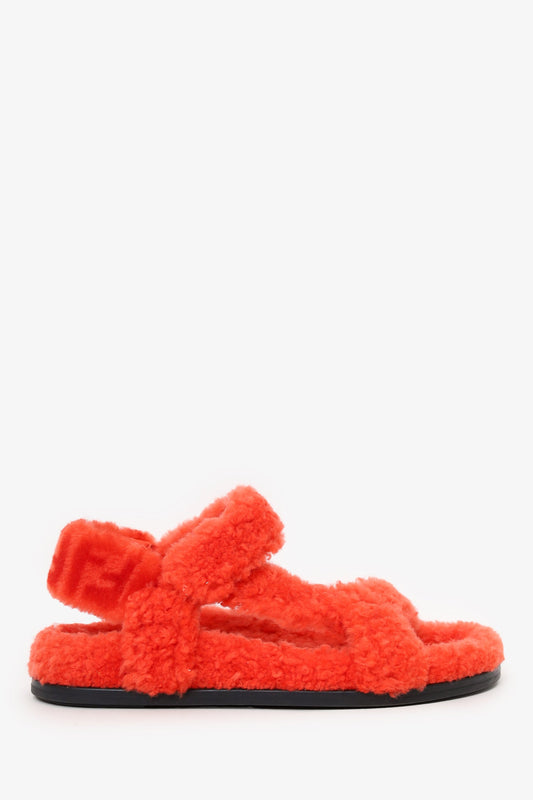 Fendi Orange Zucca FF Logo Shearling Sandals Size 37