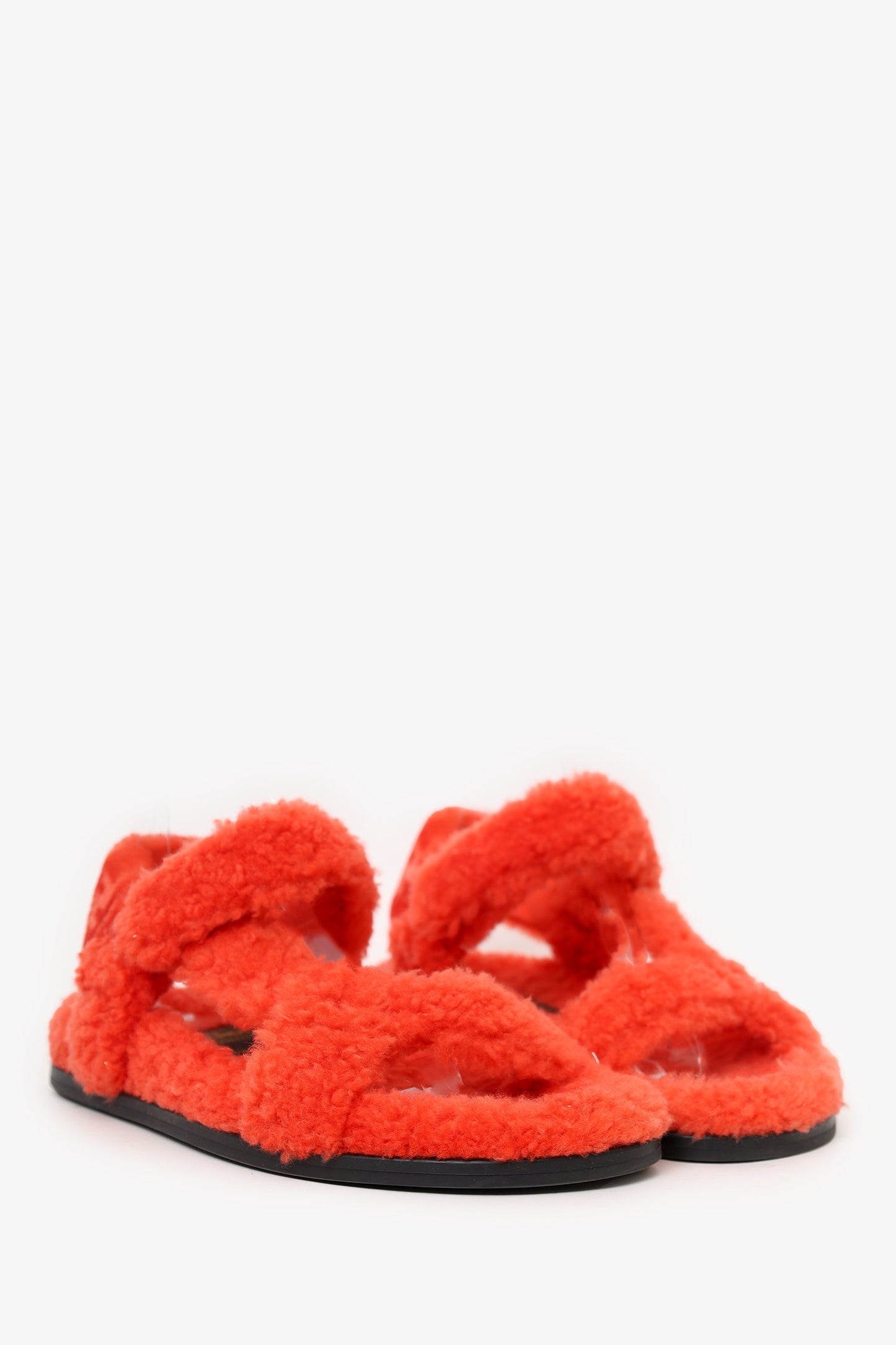 Fendi Orange Zucca FF Logo Shearling Sandals Size 37