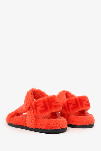 Fendi Orange Zucca FF Logo Shearling Sandals Size 37
