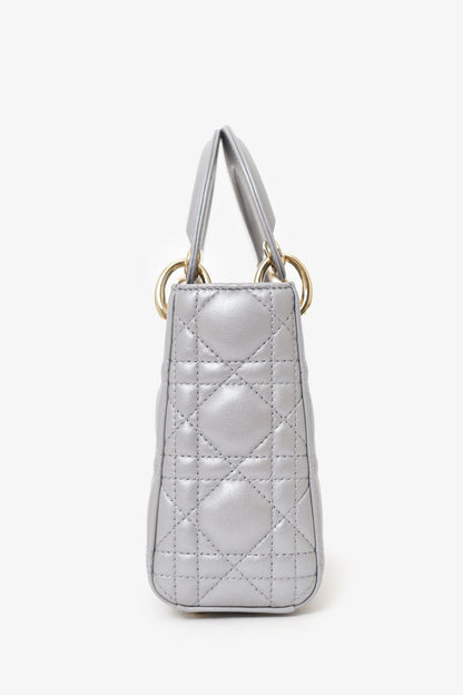 Christian Dior 2019 Grey Leather Cannage Mini Lady Dior with Strap