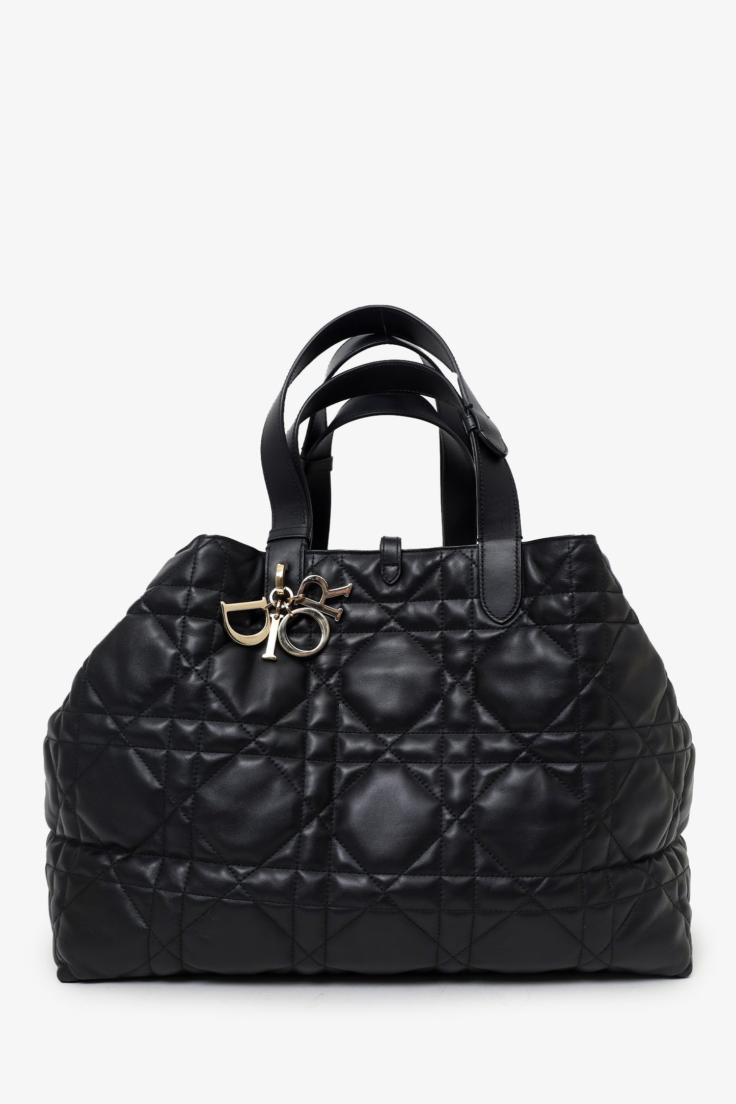 Christian Dior 2024 Black Macrocannage Calfskin Large Dior Toujours Bag With Pouch
