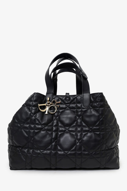 Christian Dior 2024 Black Macrocannage Calfskin Large Dior Toujours Bag With Pouch